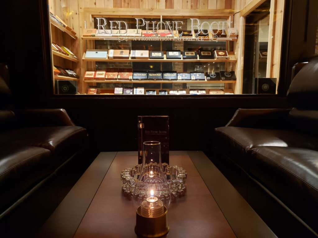 The cigar lounge at Durham's Red Phone Booth.