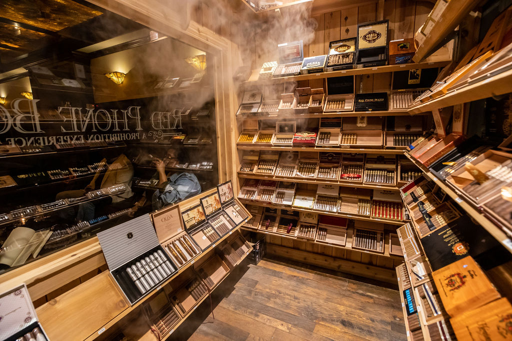 Cigar room inside the Red Phone Booth in Durham, North Carolina.
