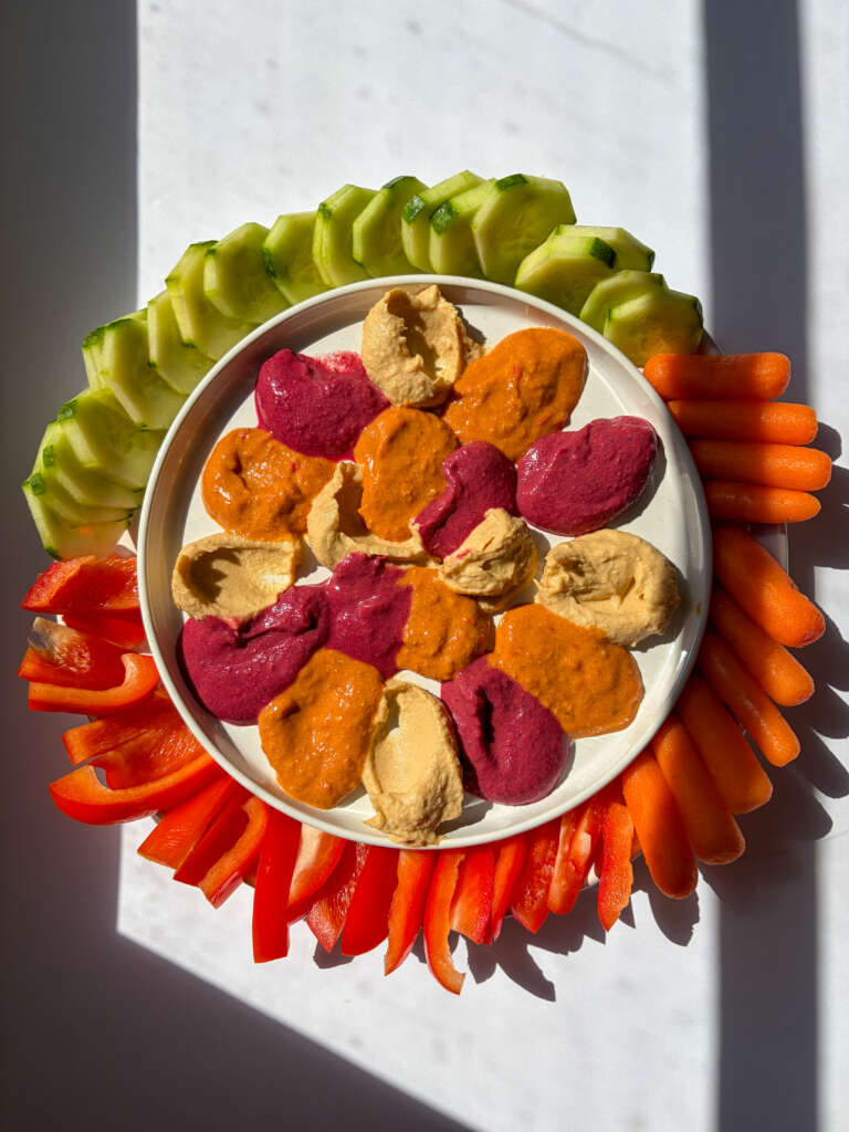 Tri Color Hummus Platter With Veggies