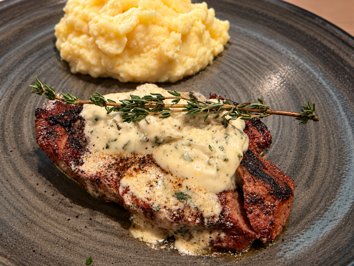 Steak and Mashed Potatoes at Firebirds Restaurant